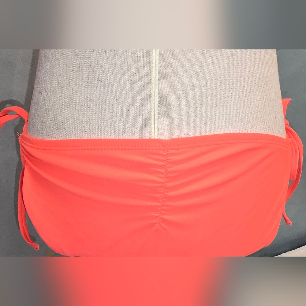 Neon Pink Moderate Coverage Side Tie Bikini Bottoms Ruched Back M NWOT